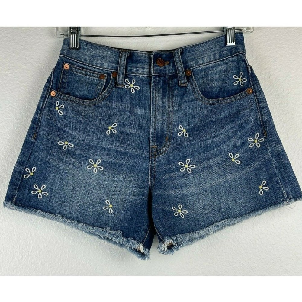 Madewell Blue Jean Shorts with White Embroidery